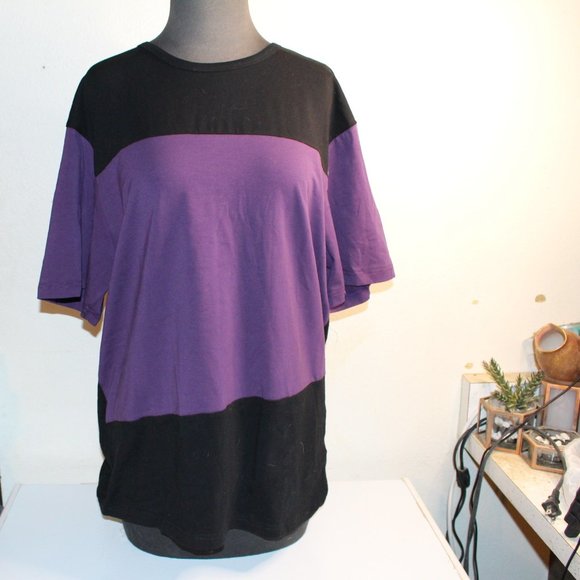 porple and black color block t shirt - Picture 1 of 7